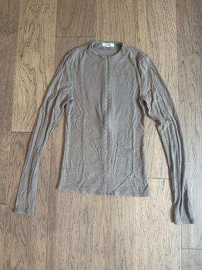 JOAH BROWN Tan Long-Sleeve Crewneck Invisible Zipper Top